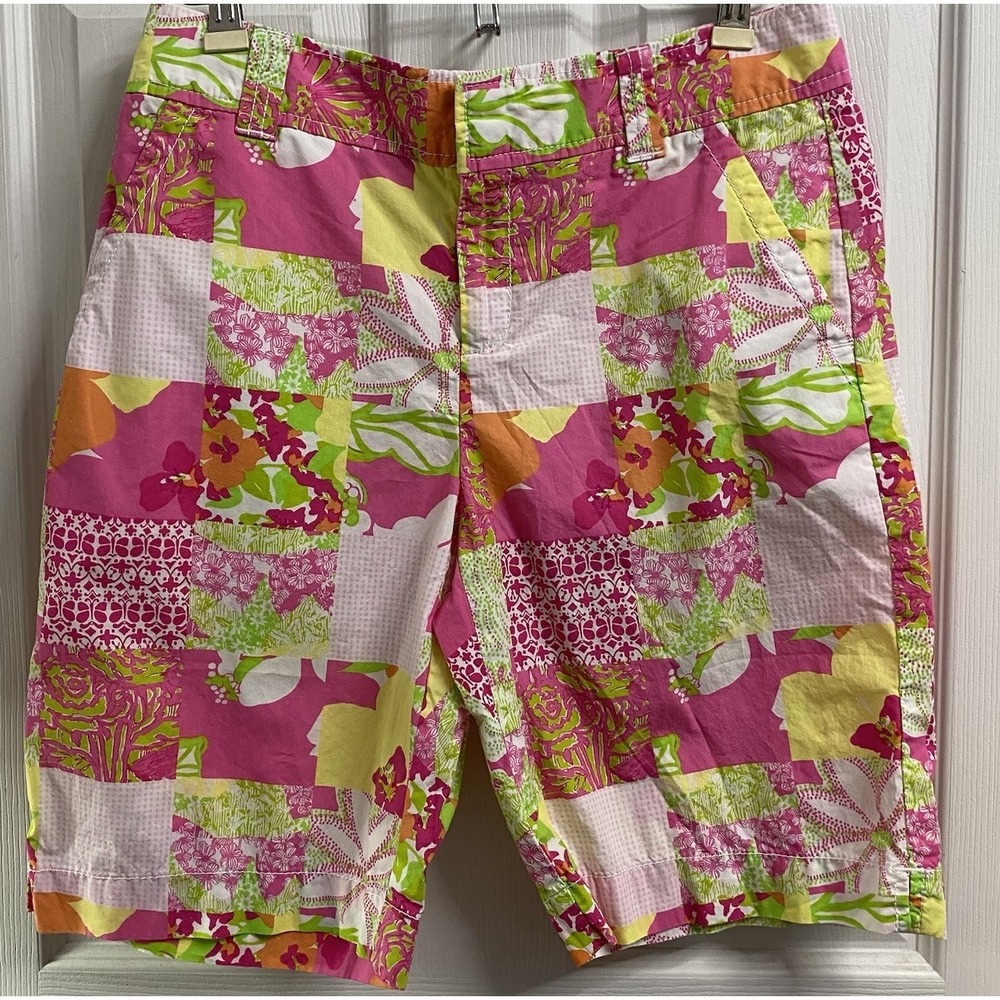 Lilly Pulitzer Patchwork/Floral Women's Resort Fit Bermuda Shorts Pink/Yellow 8